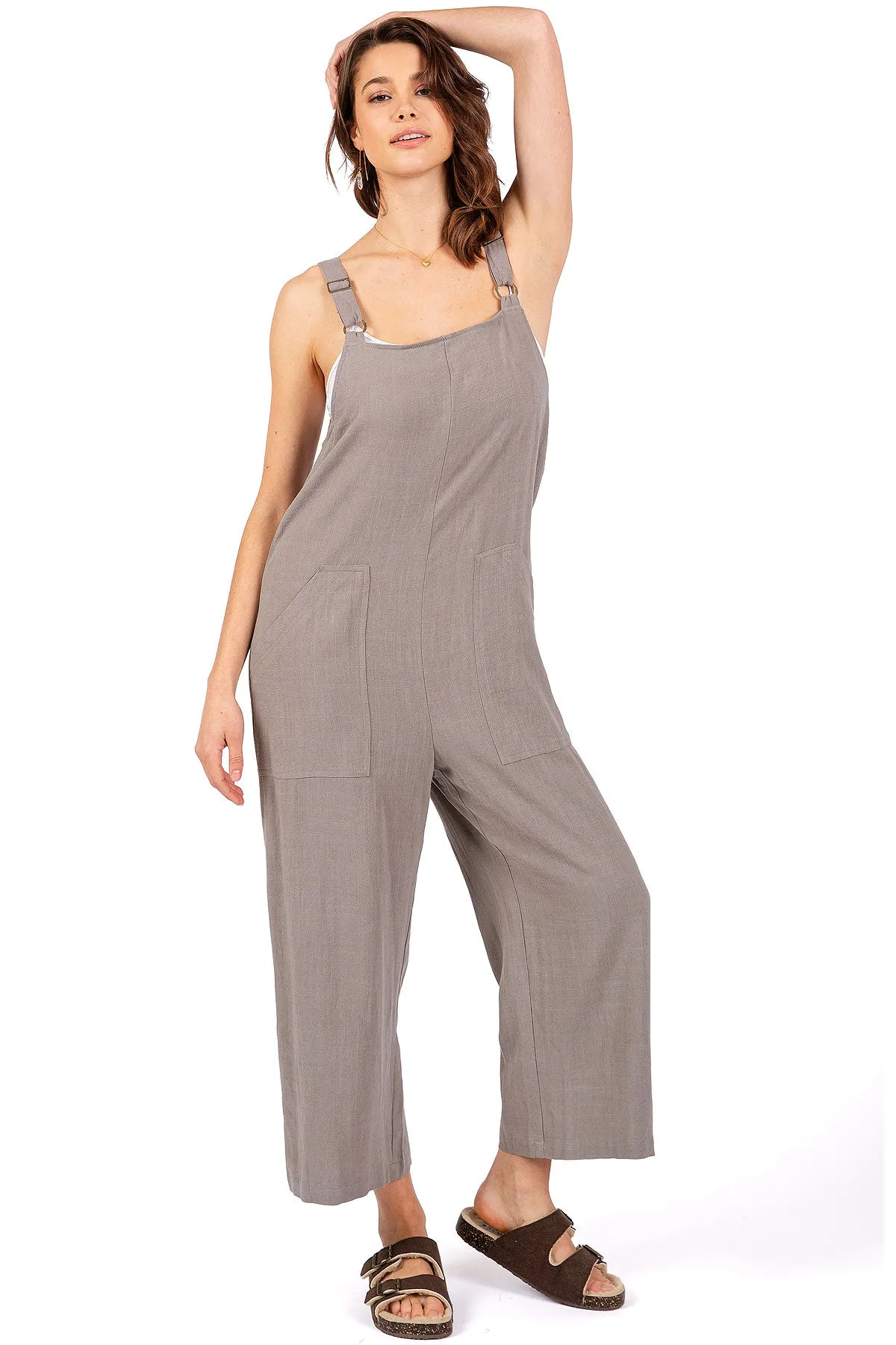 Lana Roux Crop Wide-Leg Linen Jumpsuit