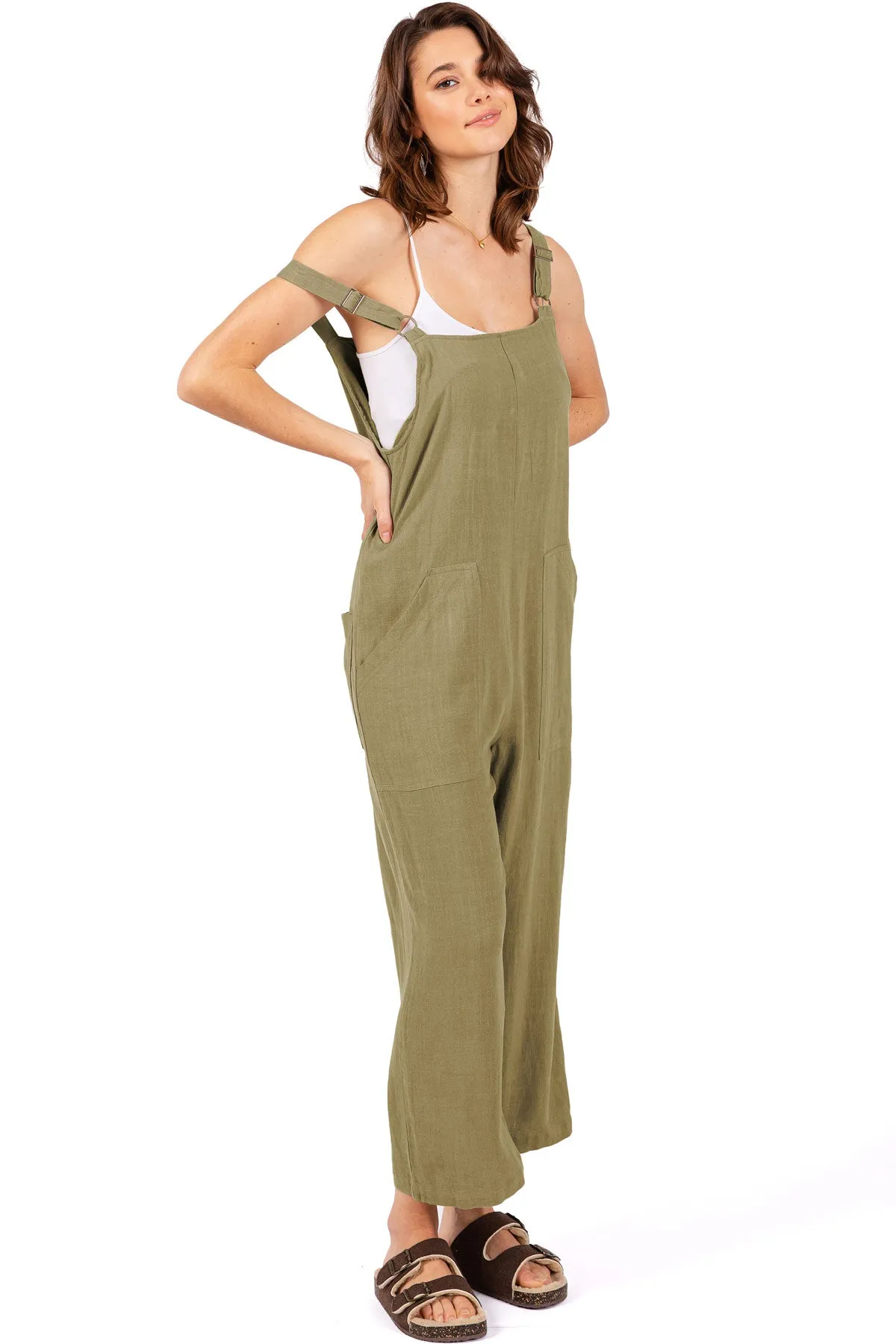 Lana Roux Crop Wide-Leg Linen Jumpsuit