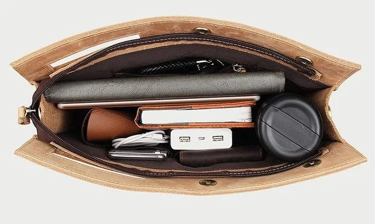 Leather Briefcase Documents Pouch and Handbag