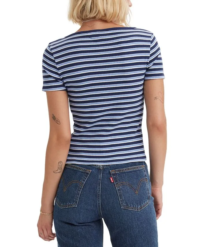 Levi's  Short Sleeve Britt Snap Front Top - FRUITY STRIPE NAVAL ACADEMY