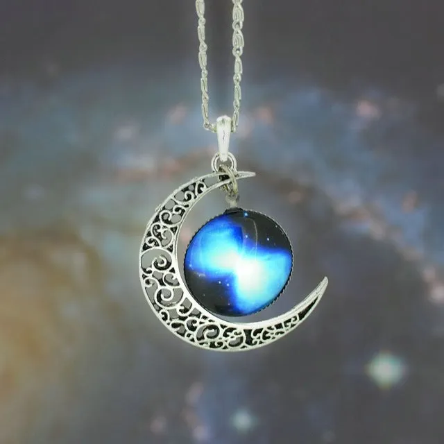 LIEBE ENGEL Brand Silver Color Jewelry Moon Statement Necklace Glass Galaxy Collares Necklace&Pendants Maxi Necklace Women 2017