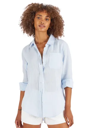 Lina Azure Melange Slim-Fit Linen Shirt