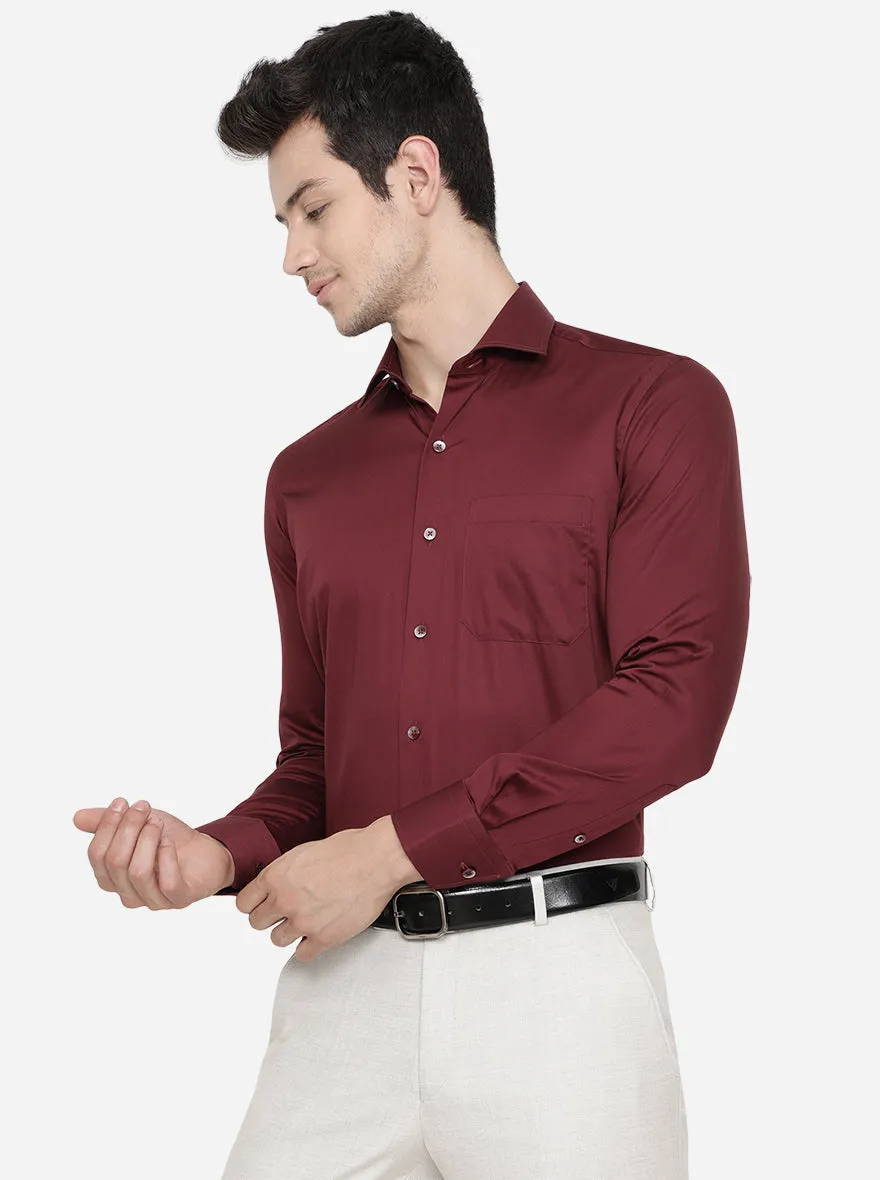 Marron Solid Slim Fit Formal Shirt | Metal