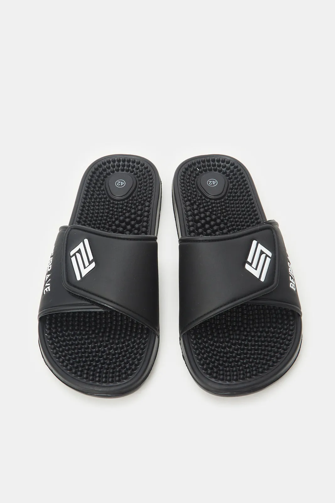 Men Black Velcro Slide