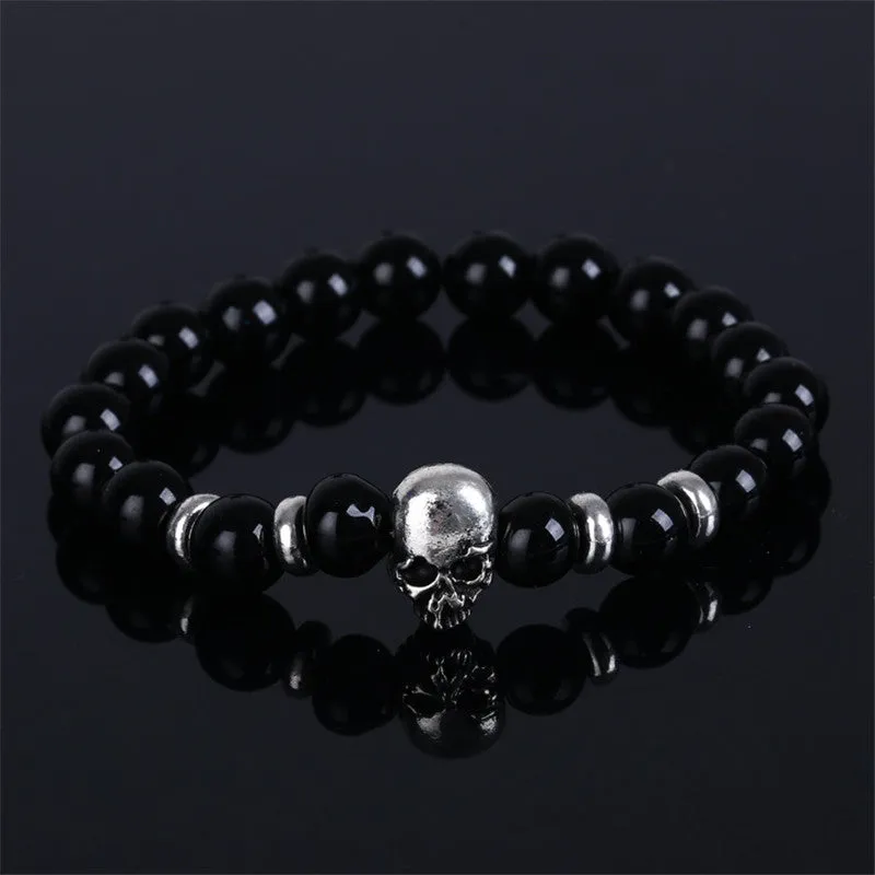 Men gift Skull Bracelet pulseras mujer buddha beads bracelet elastic charm bracelet lava natural stone for men and women