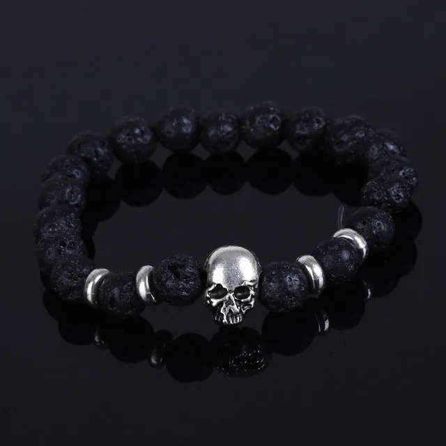 Men gift Skull Bracelet pulseras mujer buddha beads bracelet elastic charm bracelet lava natural stone for men and women