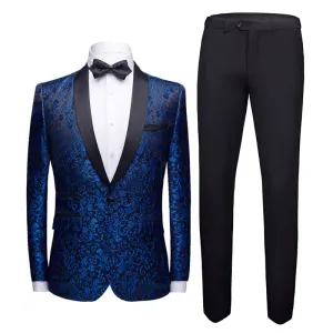 Men Jacquard Shawl Neck Blazer & Tailored Pants