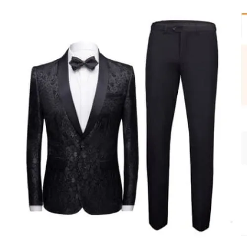 Men Jacquard Shawl Neck Blazer & Tailored Pants