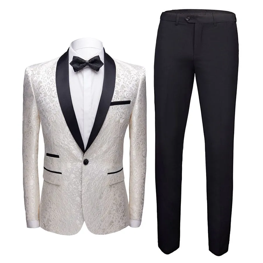 Men Jacquard Shawl Neck Blazer & Tailored Pants