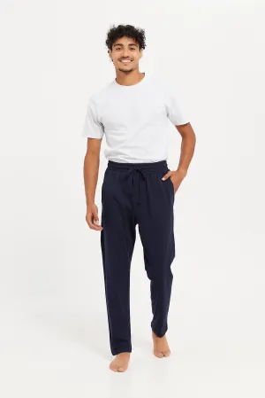 Men Navy And Green Plain Pyjama Bottom Set (2 Piece)