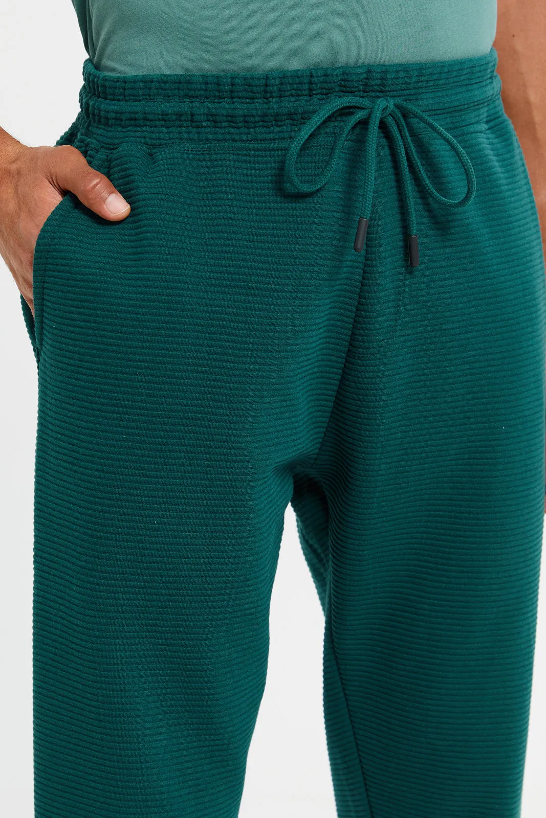 Men Teal Ribbed Jogger Pants