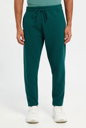 Men Teal Ribbed Jogger Pants