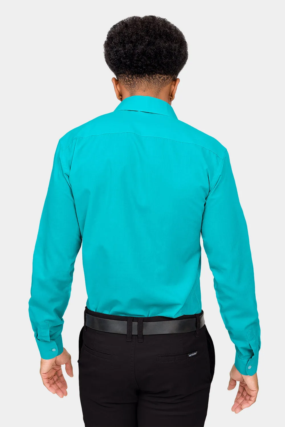 Men's Slim Fit Solid Color Dress Shirt (Turquoise)