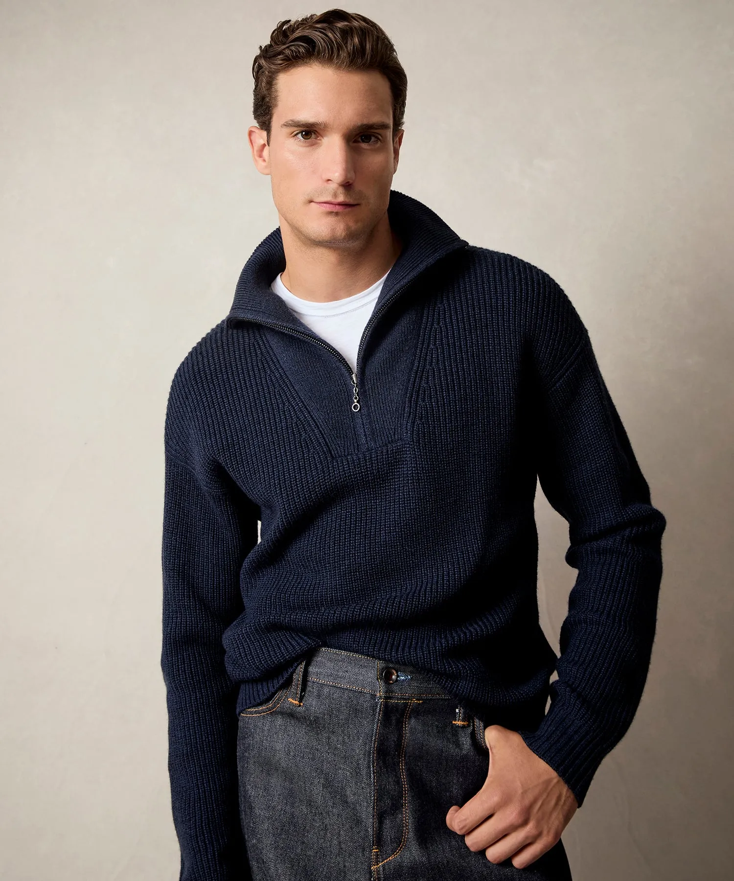 Merino Half-Zip Sweater in Navy