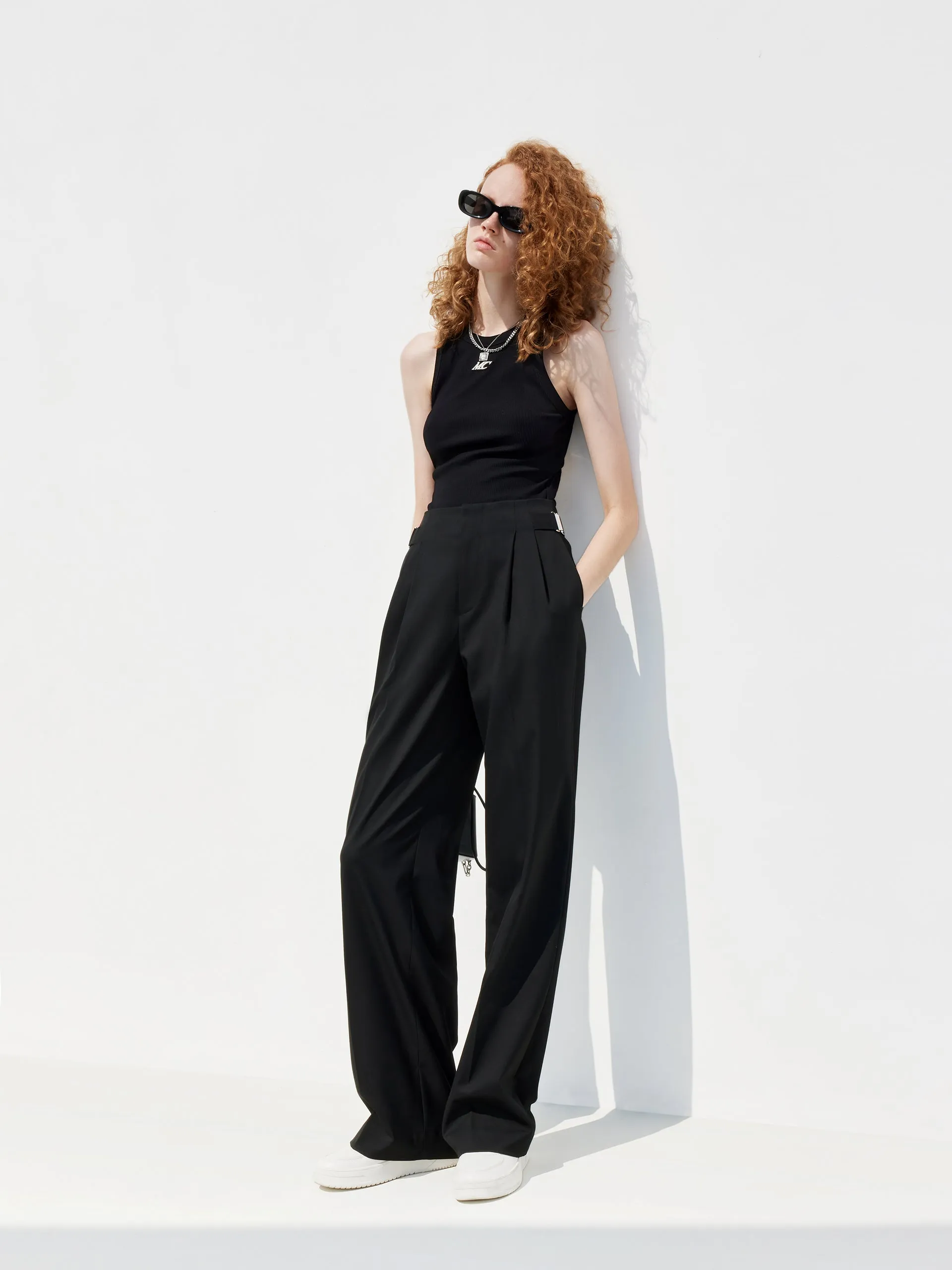 Metal Waistband Suit Pants