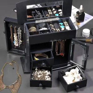 Mirrored Jewelry Box Organizer Armoire Cabinet - Black