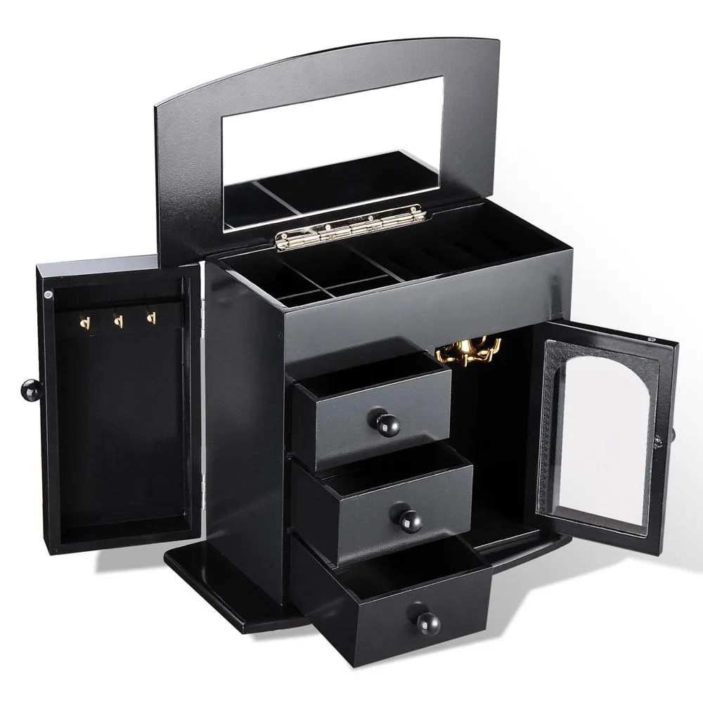 Mirrored Jewelry Box Organizer Armoire Cabinet - Black