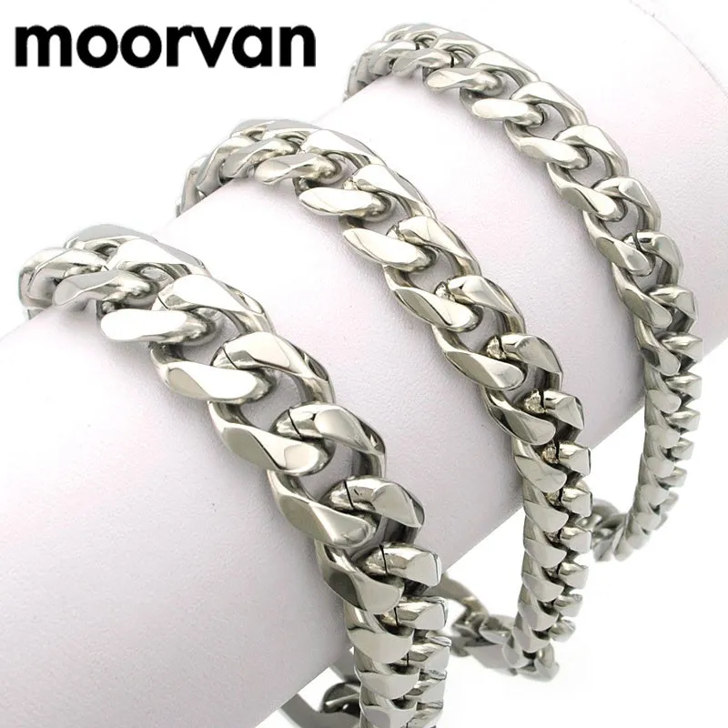 Moorvan Jewelry Men Bracelet Cuban links & chains Stainless Steel Bracelet for Bangle Male Accessory Wholesale B284