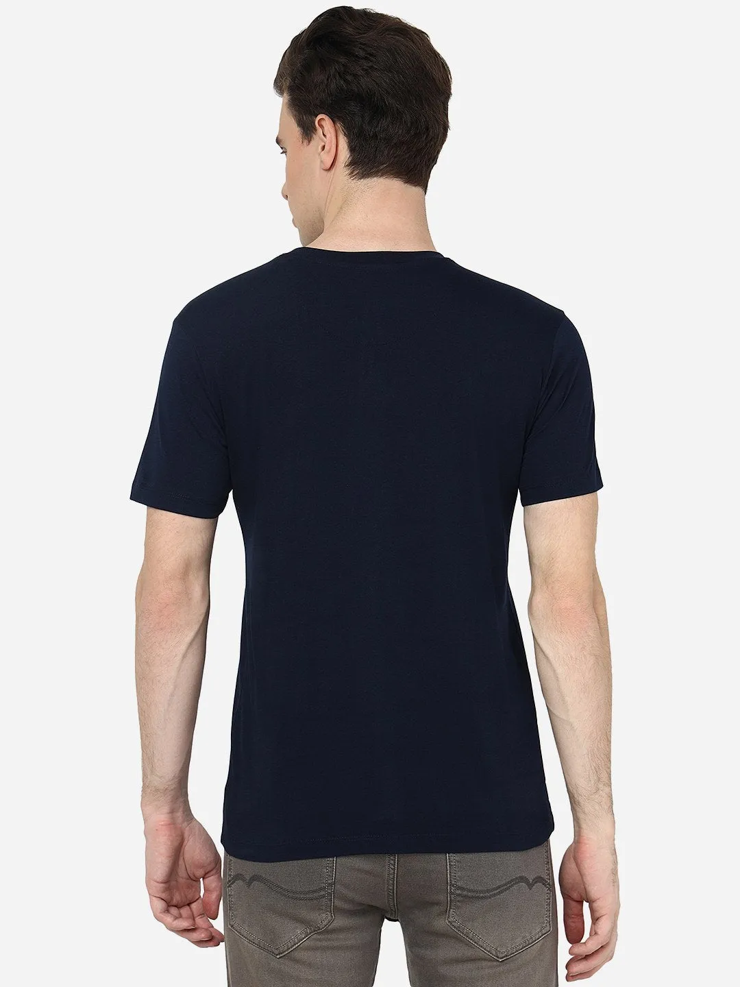 Navy Blue Solid Slim Fit T-Shirt | Greenfibre