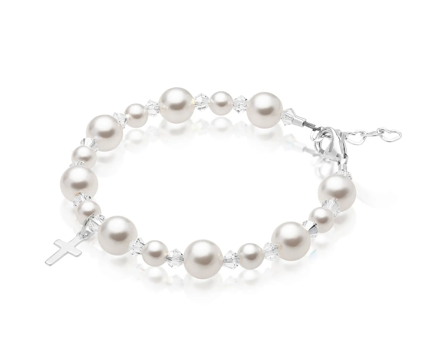 NewBorn Baby Baptism & Christening White Pearl Sterling silver Cross Charm Bracelet