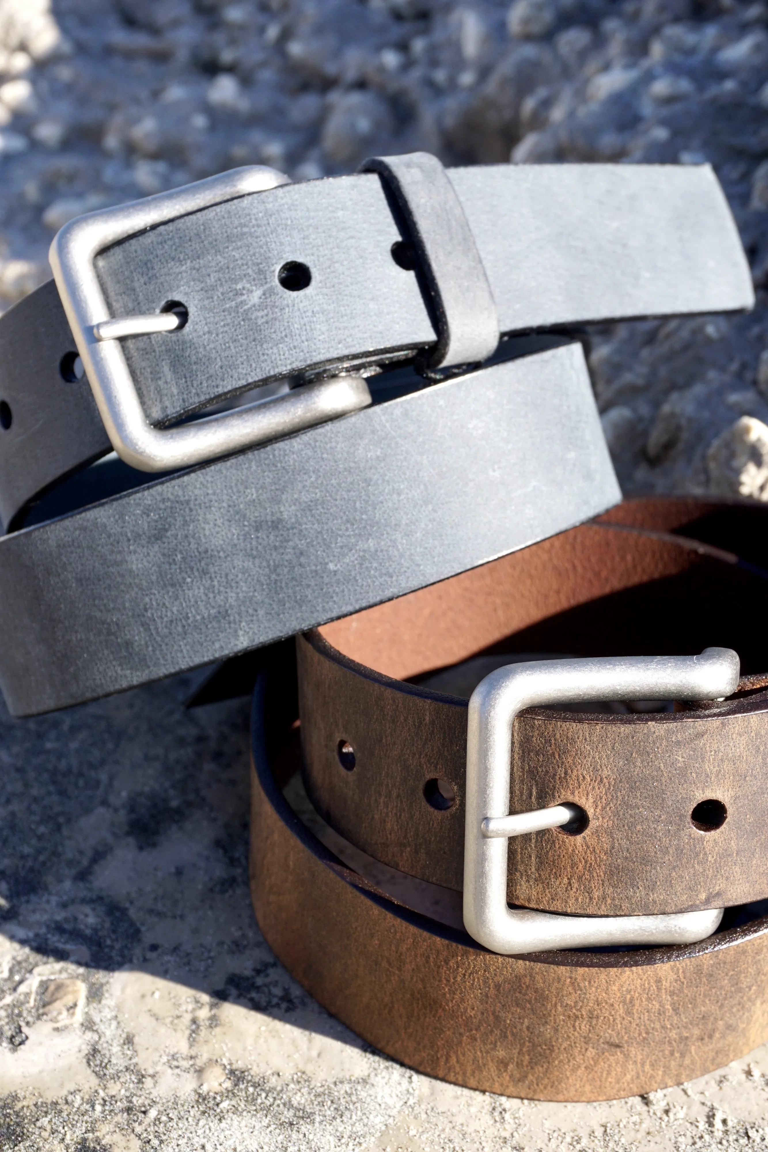 Oil Tanned Casual Belt<br>Matte Nickel Buckle<br>Light Slate