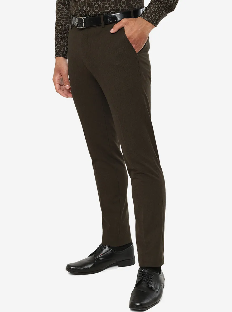 Olive Brown Solid Super Slim Fit Formal Trouser | JadeBlue