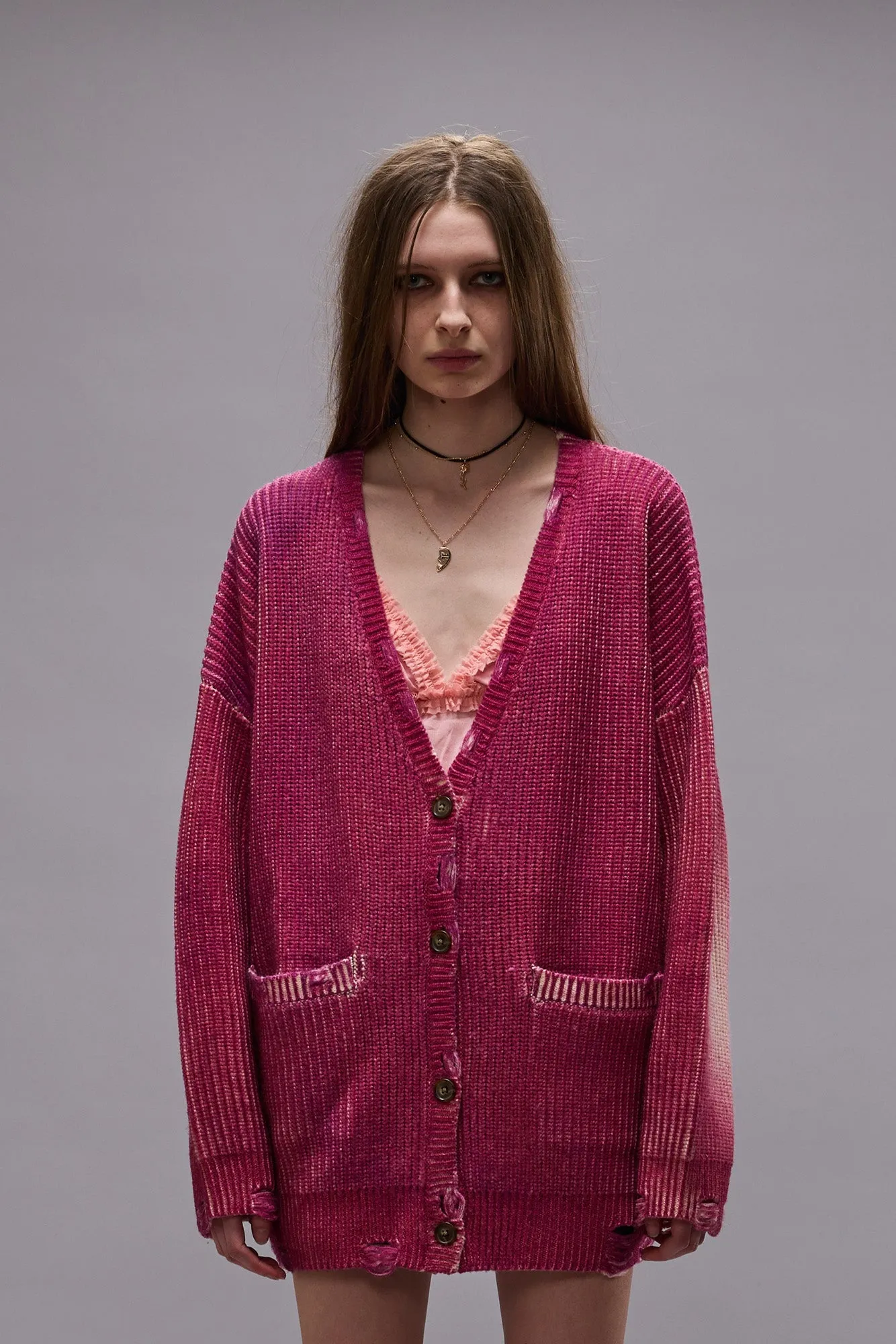 OVERSIZED CARDIGAN - RASPBERRY PRINT