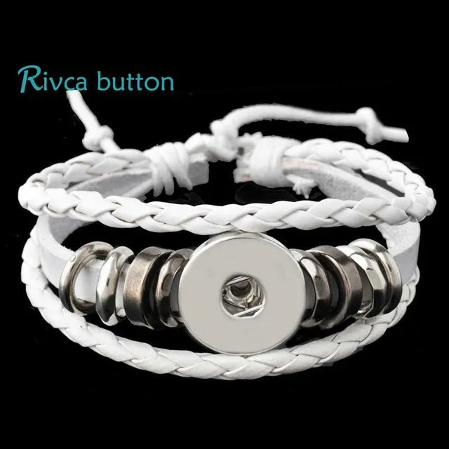 P00646 Wholesale Snap Button Bracelet&Bangles 10 color High quality leather Bracelets For Women 18mm Rivca Snap Button Jewelry