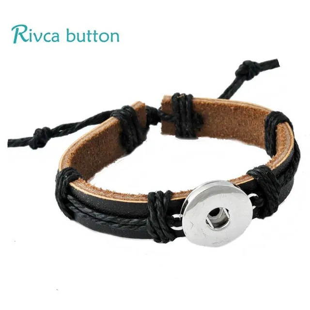 P00646 Wholesale Snap Button Bracelet&Bangles 10 color High quality leather Bracelets For Women 18mm Rivca Snap Button Jewelry