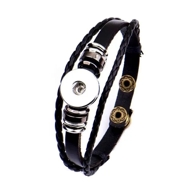 P00646 Wholesale Snap Button Bracelet&Bangles 10 color High quality leather Bracelets For Women 18mm Rivca Snap Button Jewelry