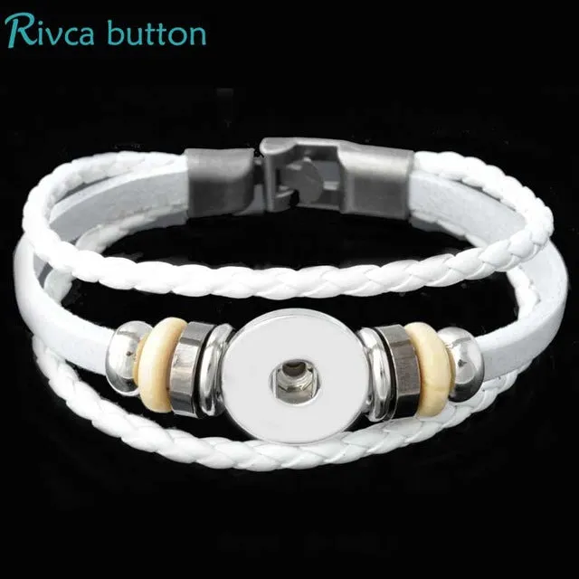 P00646 Wholesale Snap Button Bracelet&Bangles 10 color High quality leather Bracelets For Women 18mm Rivca Snap Button Jewelry