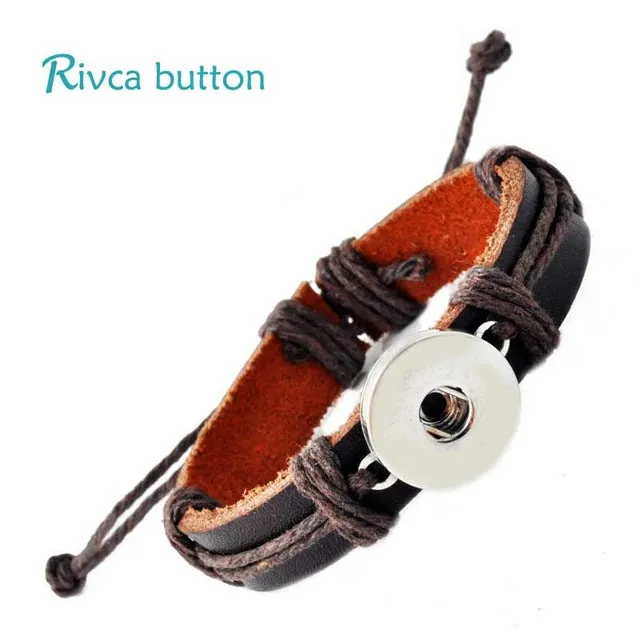 P00646 Wholesale Snap Button Bracelet&Bangles 10 color High quality leather Bracelets For Women 18mm Rivca Snap Button Jewelry