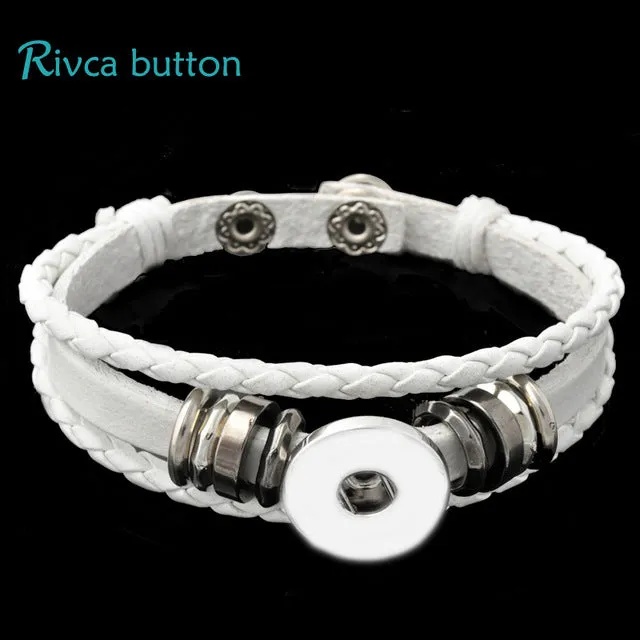 P00646 Wholesale Snap Button Bracelet&Bangles 10 color High quality leather Bracelets For Women 18mm Rivca Snap Button Jewelry