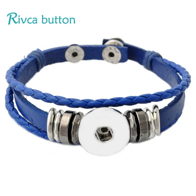 P00646 Wholesale Snap Button Bracelet&Bangles 10 color High quality leather Bracelets For Women 18mm Rivca Snap Button Jewelry