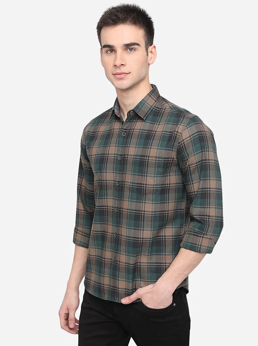 Pine Green Checked Slim Fit Casual Shirt | Greenfibre