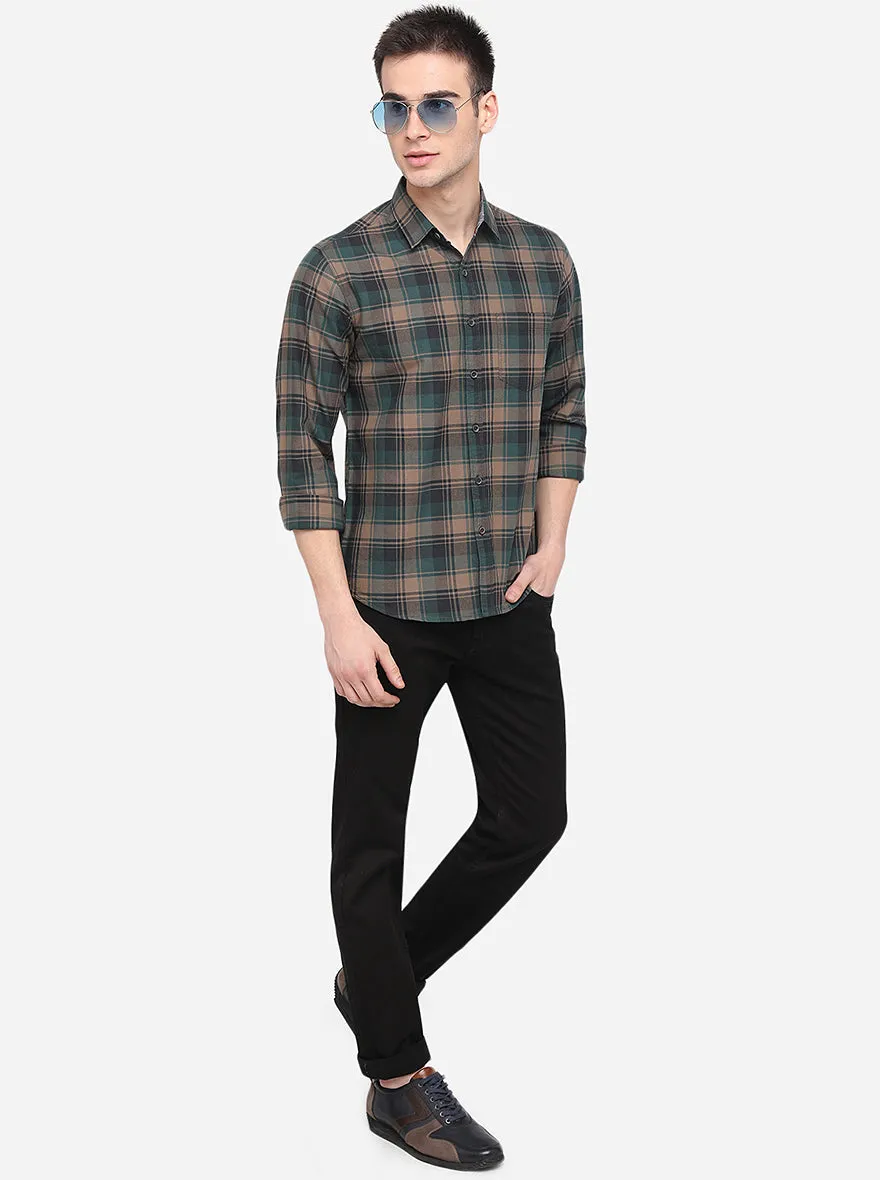 Pine Green Checked Slim Fit Casual Shirt | Greenfibre