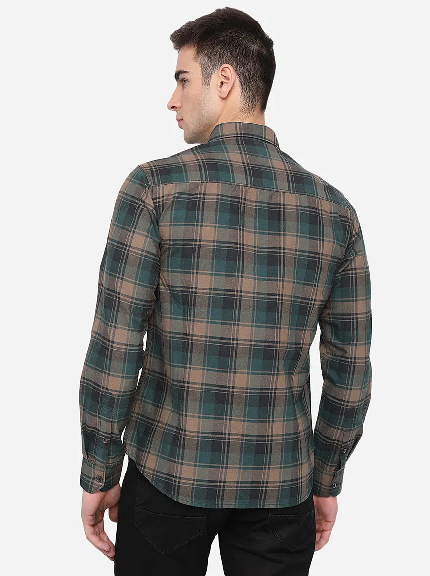 Pine Green Checked Slim Fit Casual Shirt | Greenfibre