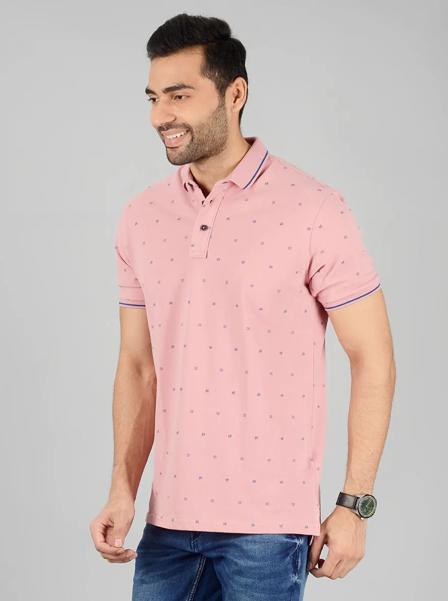 Pink Printed Slim Fit Polo T-Shirt | JadeBlue