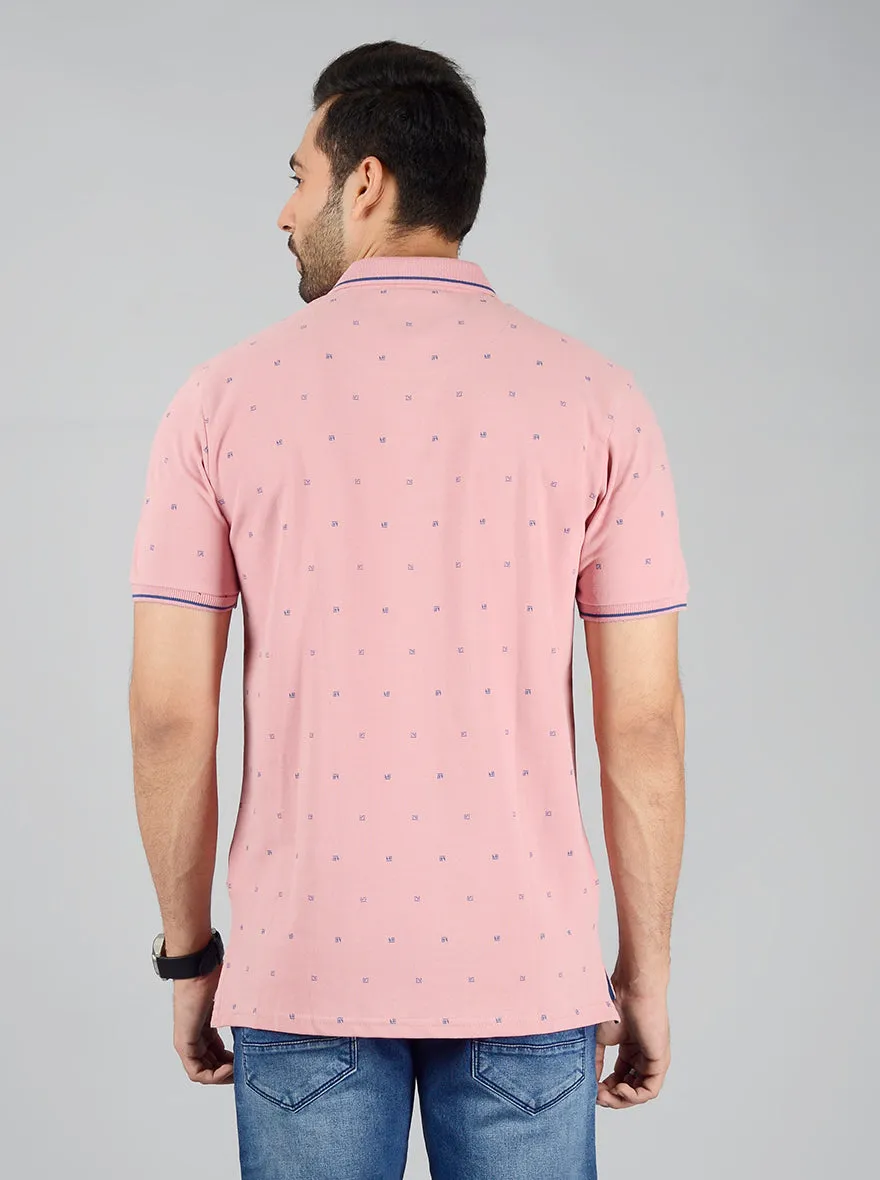 Pink Printed Slim Fit Polo T-Shirt | JadeBlue