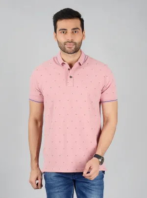 Pink Printed Slim Fit Polo T-Shirt | JadeBlue