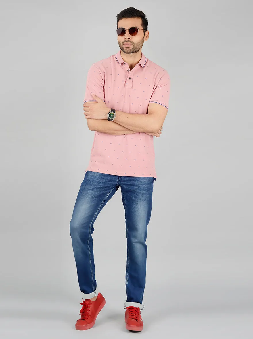 Pink Printed Slim Fit Polo T-Shirt | JadeBlue