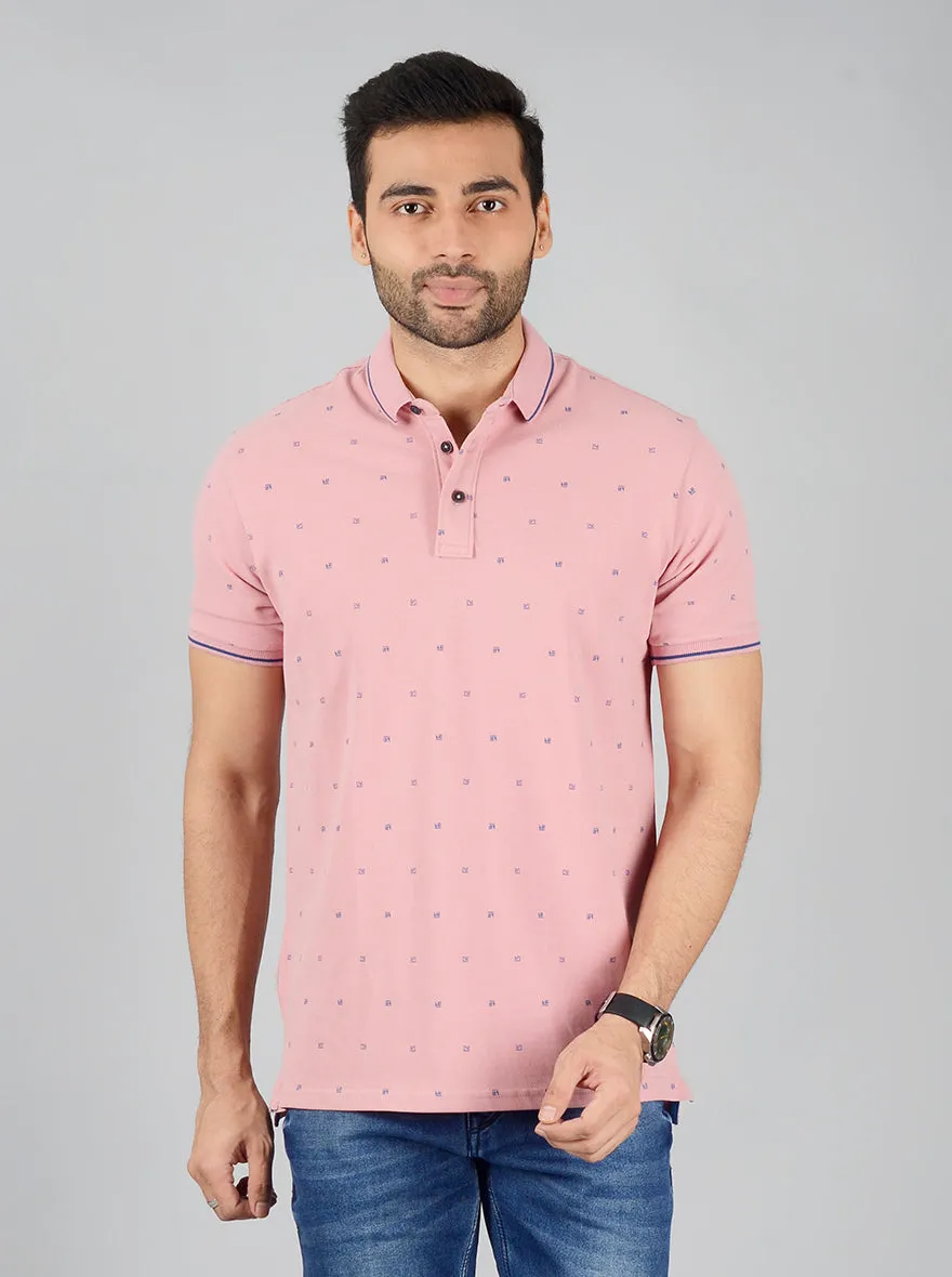 Pink Printed Slim Fit Polo T-Shirt | JadeBlue