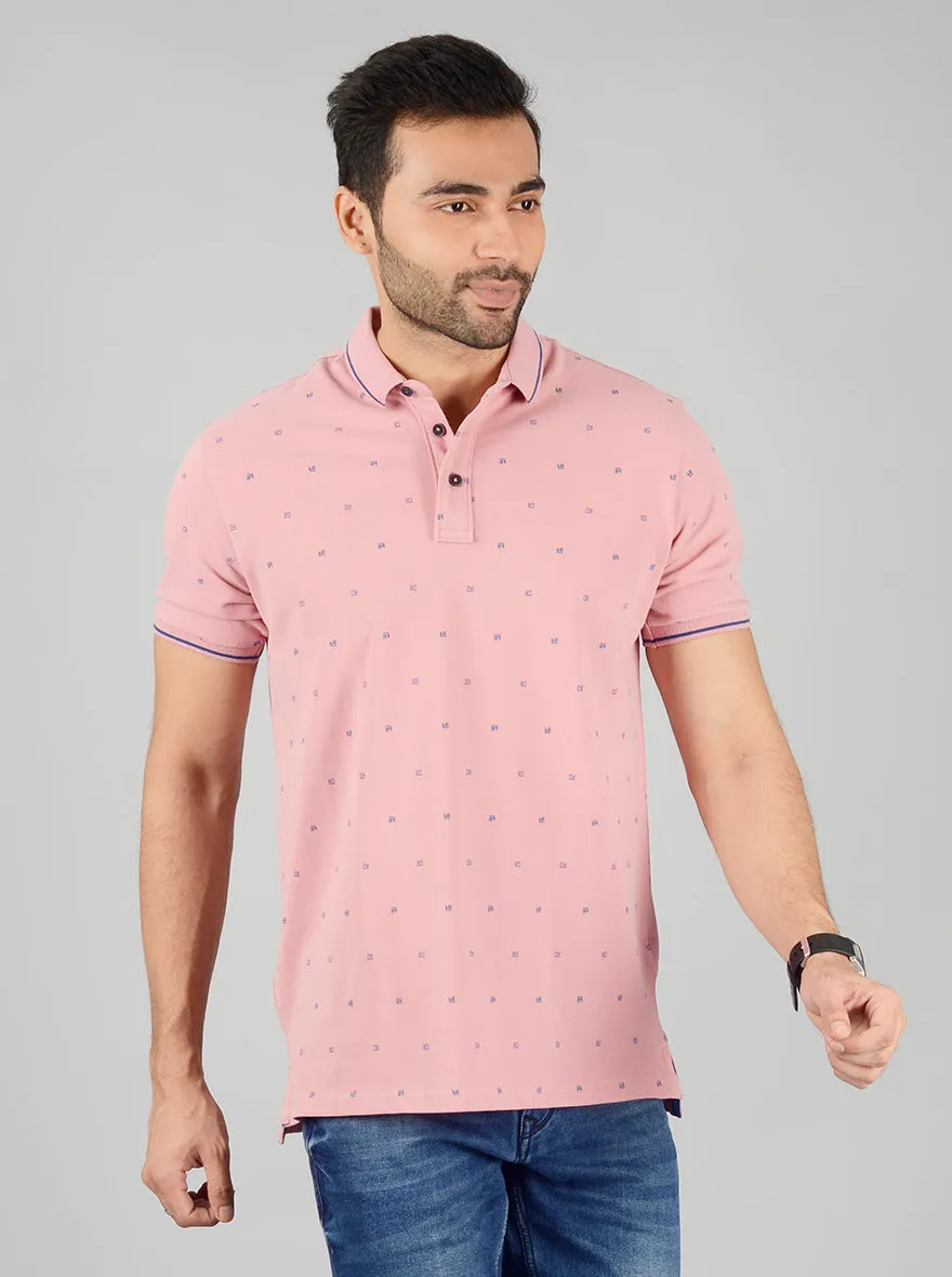 Pink Printed Slim Fit Polo T-Shirt | JadeBlue