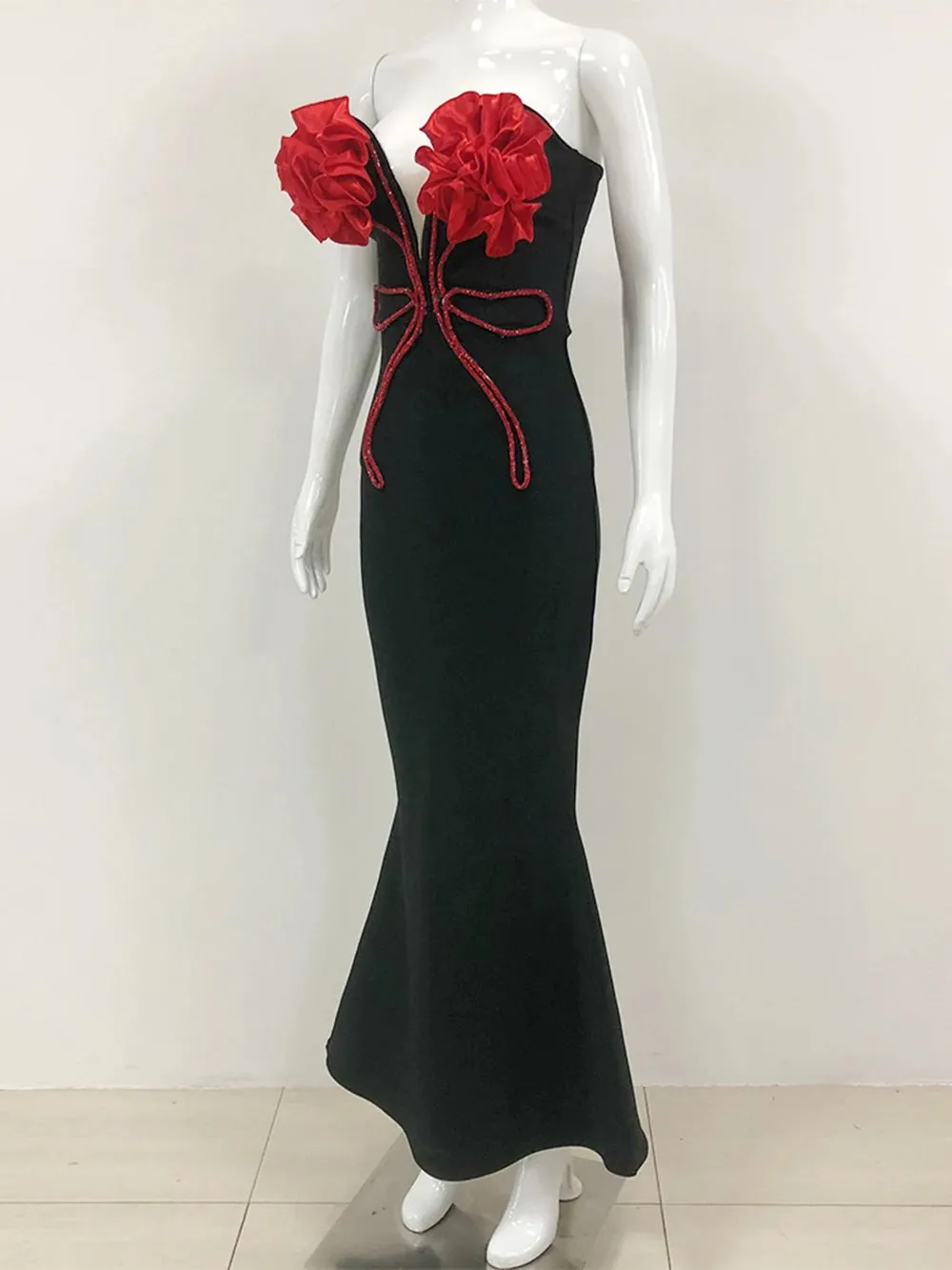 Pre Order: Flower Chain Strapless Long Evening Dress