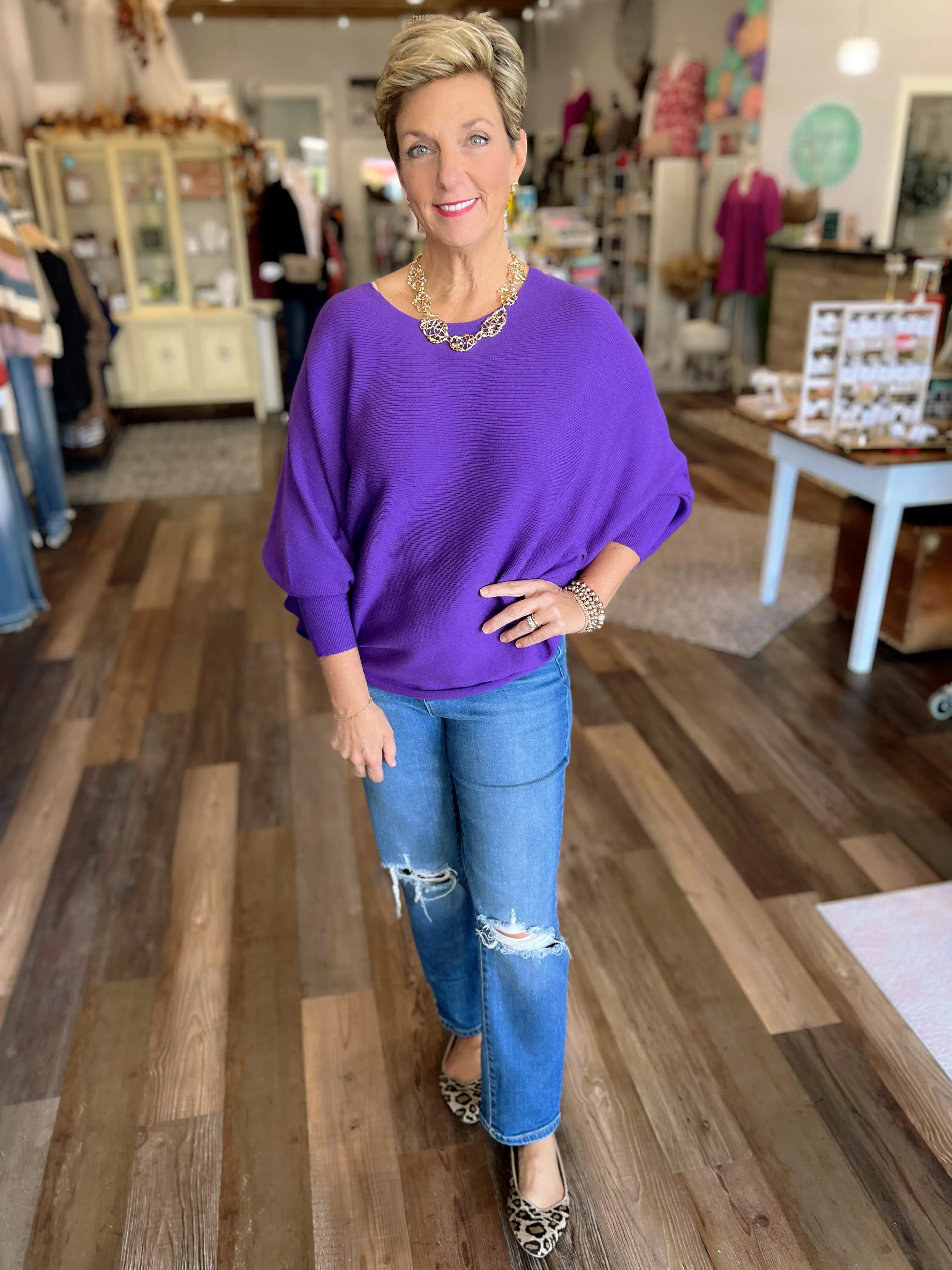 Purple Dolman Sleeve Sweater