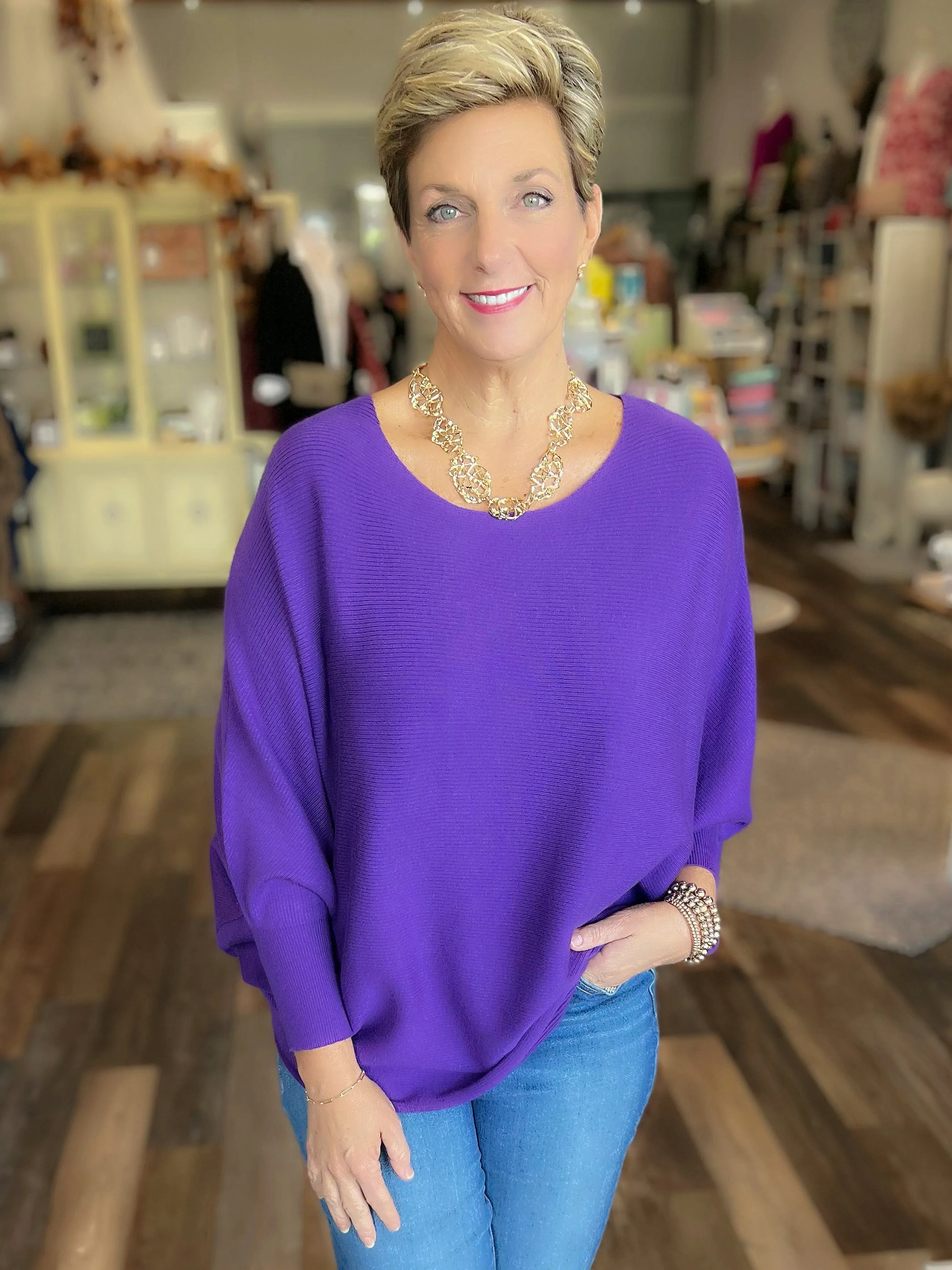 Purple Dolman Sleeve Sweater