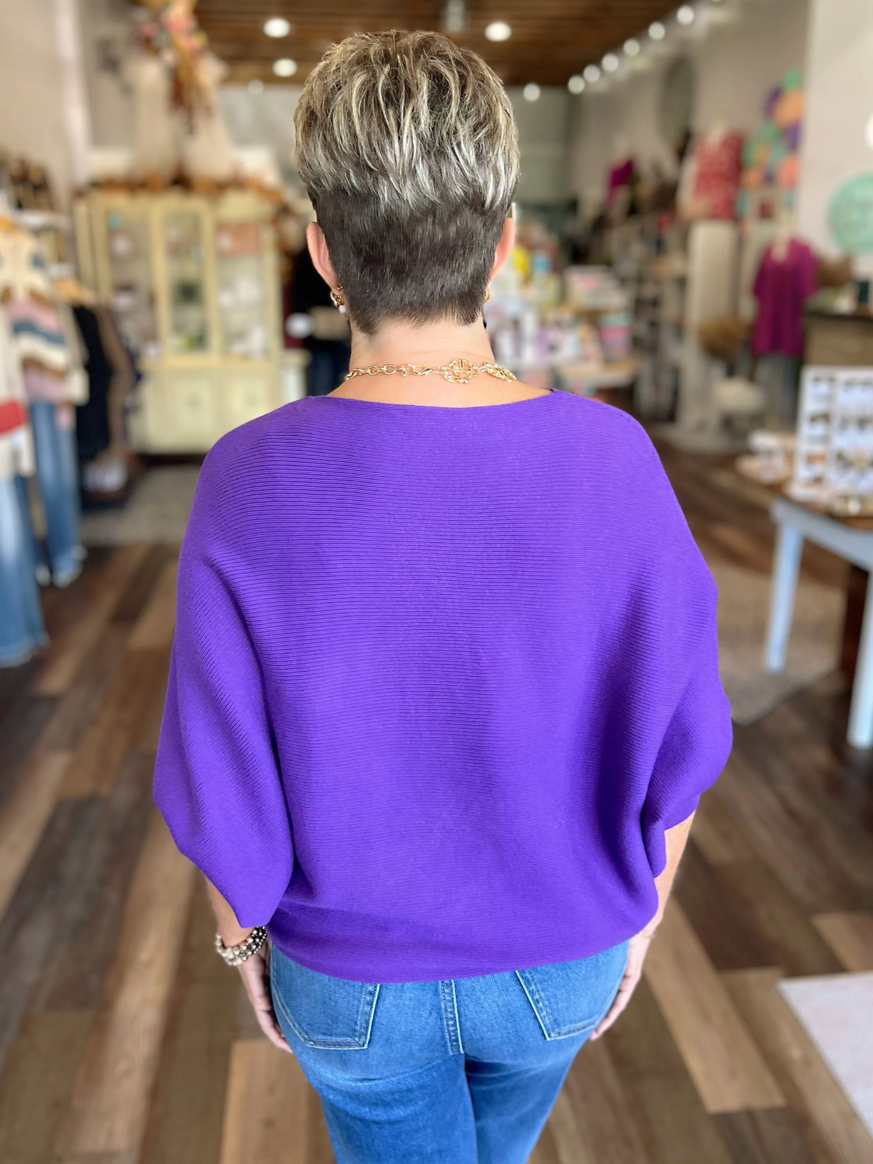 Purple Dolman Sleeve Sweater