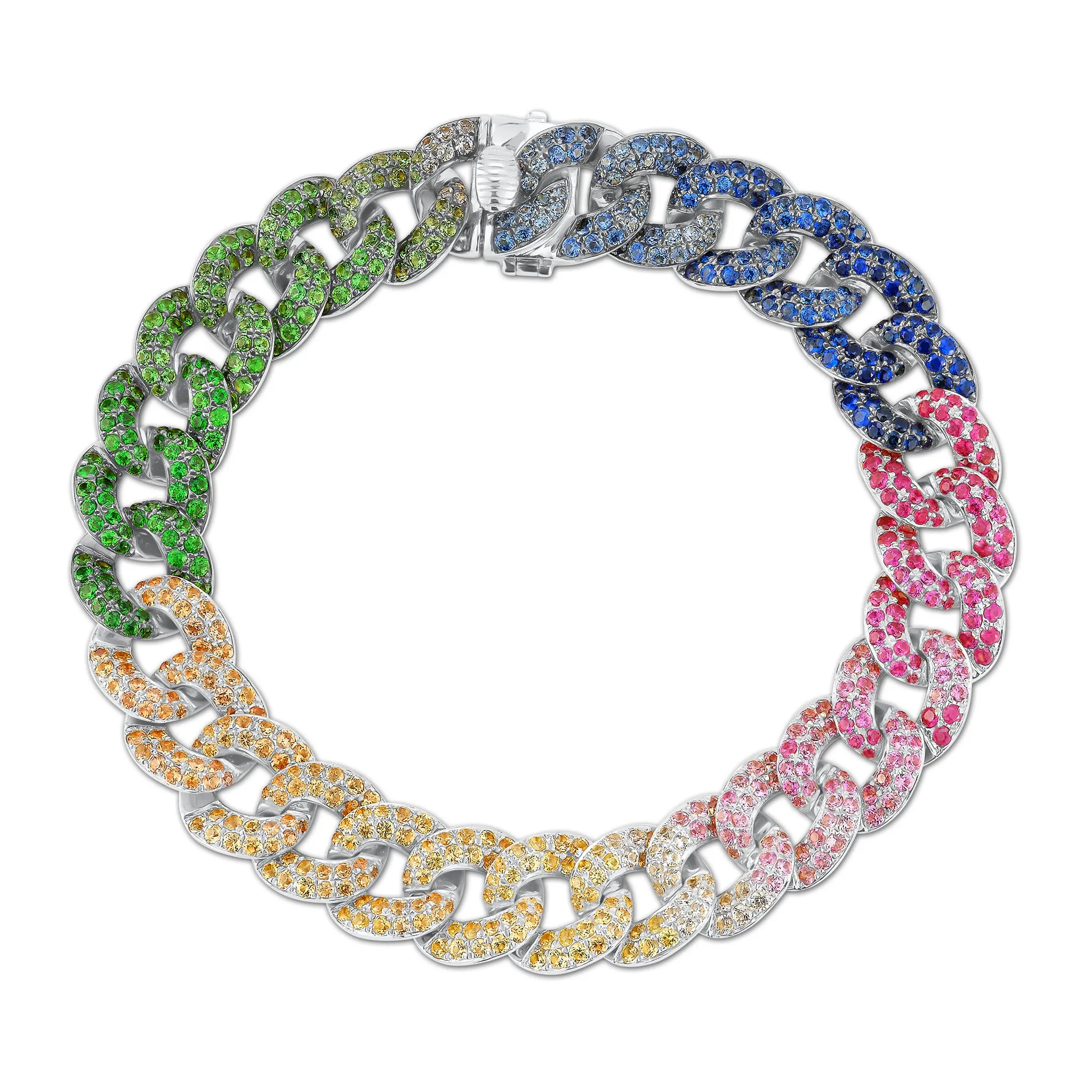 Rainbow Sapphire Curb Chain Bracelet