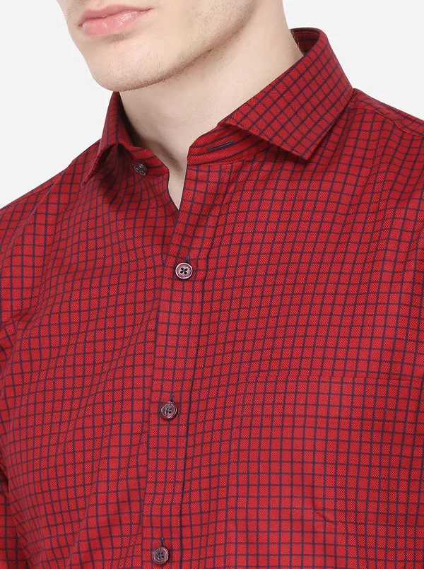 Red & Navy Blue Checked Slim Fit Formal Shirt | JadeBlue