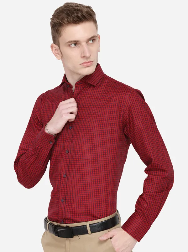 Red & Navy Blue Checked Slim Fit Formal Shirt | JadeBlue